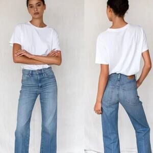 Emerson Fry Twin Doves Treasure Straight Ankle Jeans Worn Blue High Rise Raw 24